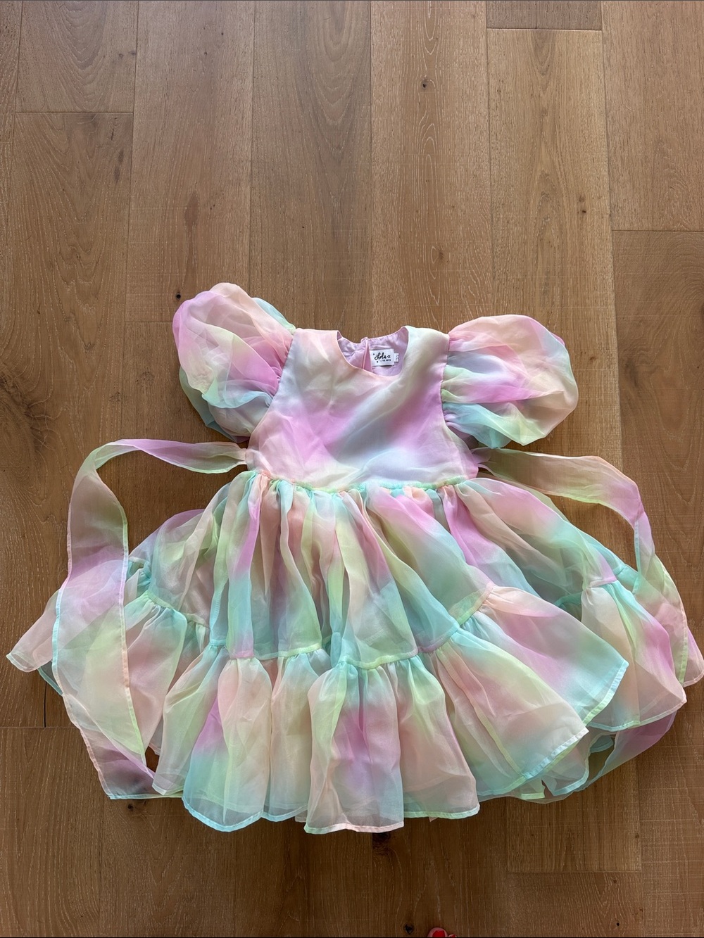 Lola + The Boys Pastel Rainbow Tulle Puff Sleeve Dress